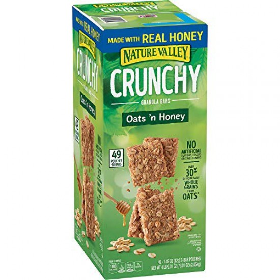 Nature Valley Crunchy Granola Bars Oats 'N Honey - 98 Bars Of 2 bar Pouches of 49ct-1.49oz