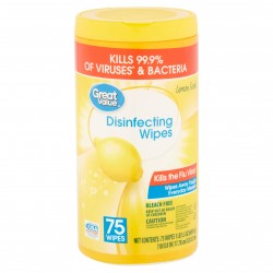 Great Value Lemon Scent Disinfecting Wipes, 75 Count, 1 Lbs, 5.5 Ounce