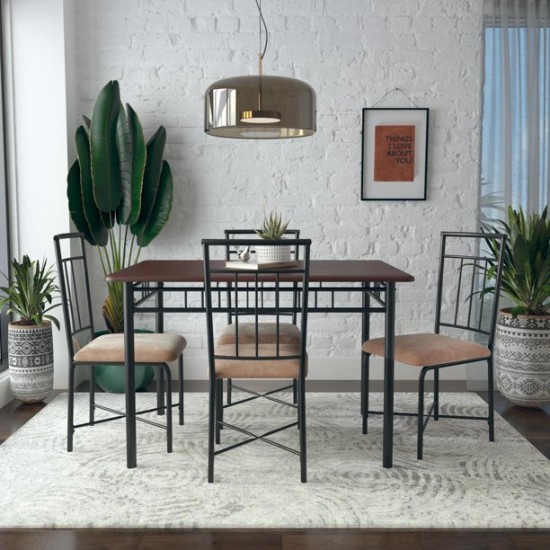 Mainstays Louise Traditional 5-Piece Wood & Metal Dining Set, Deep Walnut