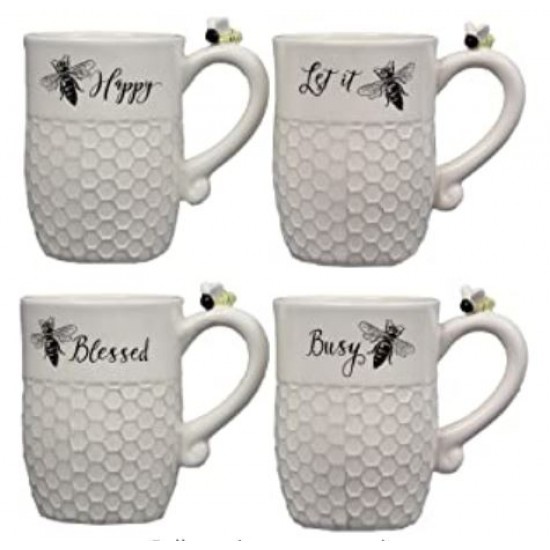 Ceramic Bee Coffee Mug Cup - Set of 4