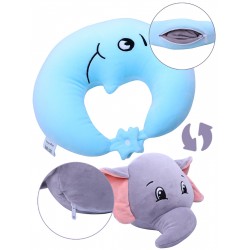 Edelvey 2-in-1 Travel Neck Plush Pillow for Kids Boys Girls, Elephant