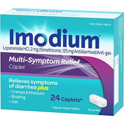 Imodium Anti-Diarrheal Medicine for Treatment of Diarrhea, Gas, Bloating, Cramps & Pressure, 24 ct.