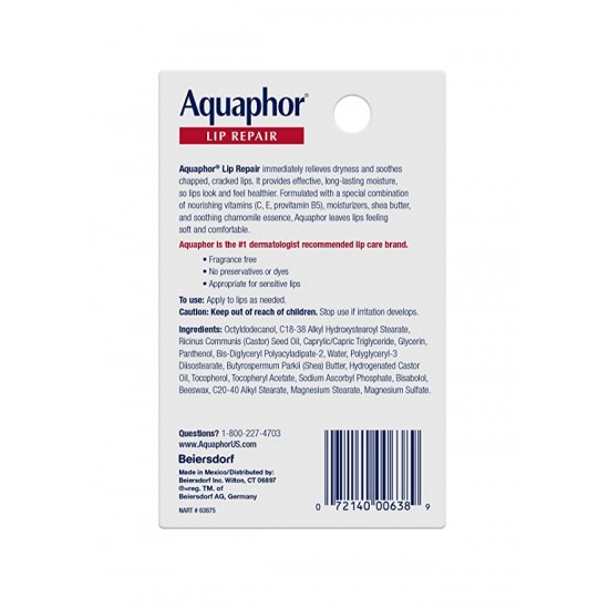 Aquaphor Lip Repair Ointment - Long-lasting Moisture to Soothe Dry Chapped Lips - .35 fl. oz. Tube