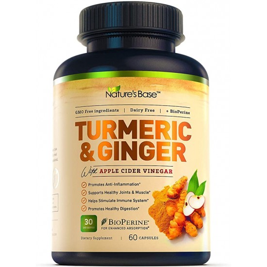 Tumeric & Ginger Supplements Capsules, Nature's Base -60CT