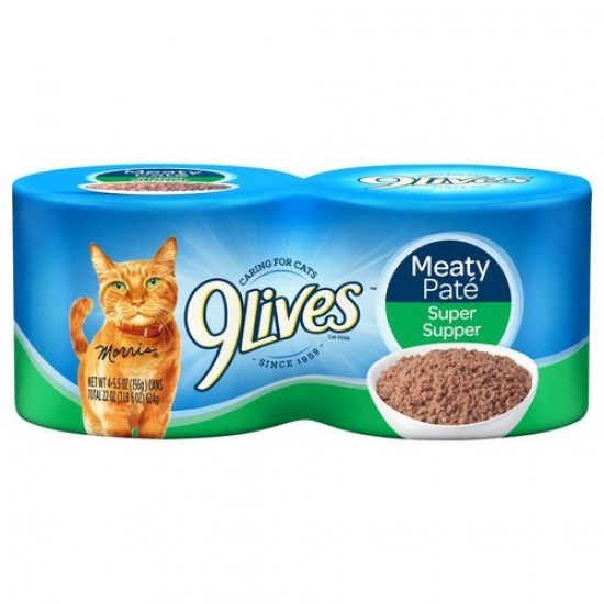 9Lives Meaty Pate Super Supper Wet Cat Food, 5.5 oz. Cans (Pack of 4)