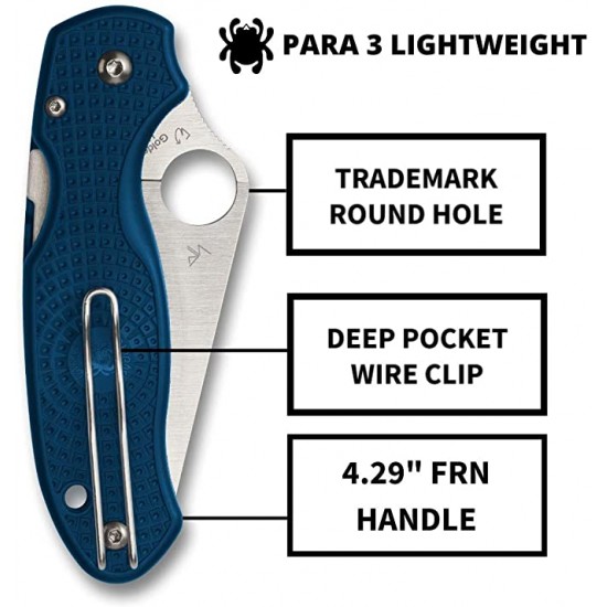 Spyderco Para 3 Lightweight Signature Folding Utility Pocket Knife with 2.92" Blue