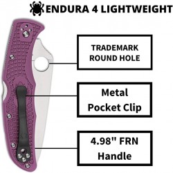 Spyderco Endura 4 Lightweight Signature Knife with 3.80" VG-10 Steel Blade and Purple FRN Handle - PlainEdge